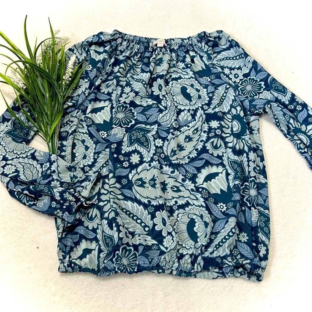 LOFT Bohemian Blue Floral Off Shoulder Blouse - Small